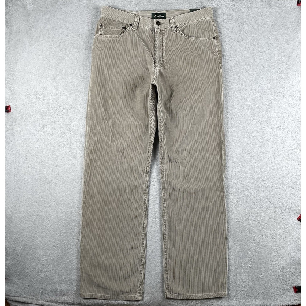 NEW Eddie Bauer Corduroy Pants Mens 34x32 Beige Straight Leg Garment Dyed NWT